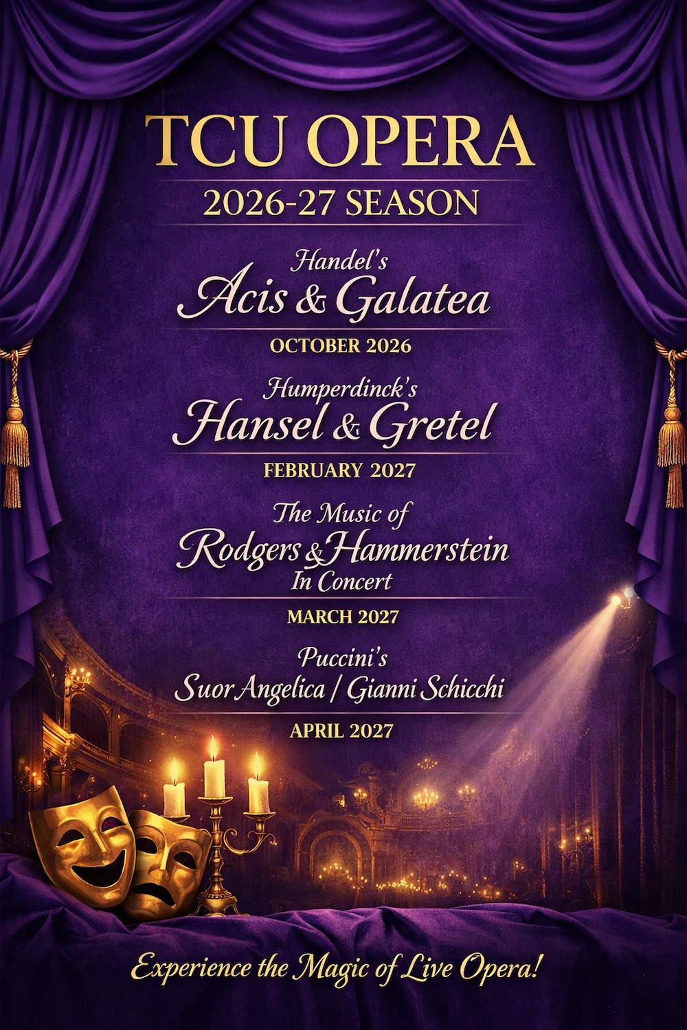 TCU Opera poster announcing 2026-2027 performances